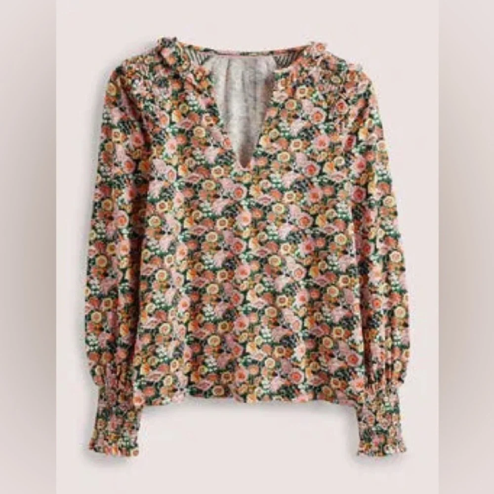 Boden Notch Neck Smocked Frill Top - Picture 9 of 9